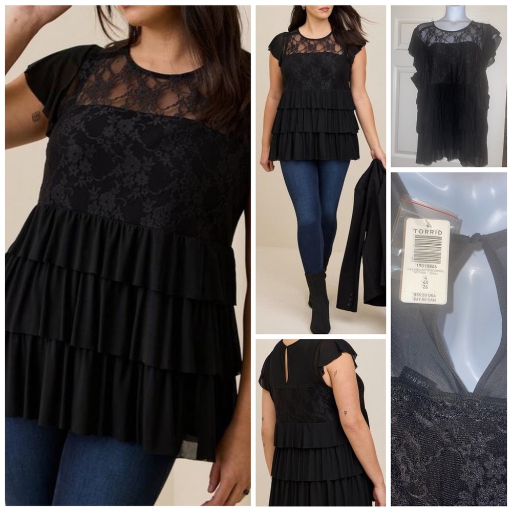 Torrid NWT Stretch Mesh Lace Tiered Babydoll